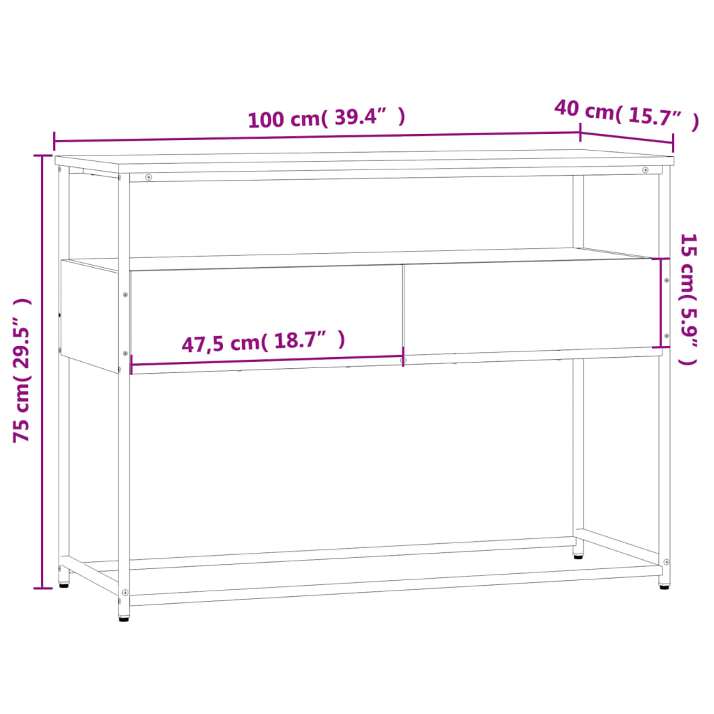 Brown Oak Console Table - 100x40x75 cm Engineered Wood