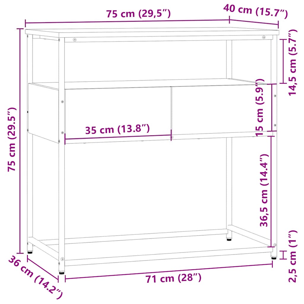 Black Engineered Wood Console Table - 75x40x75 cm