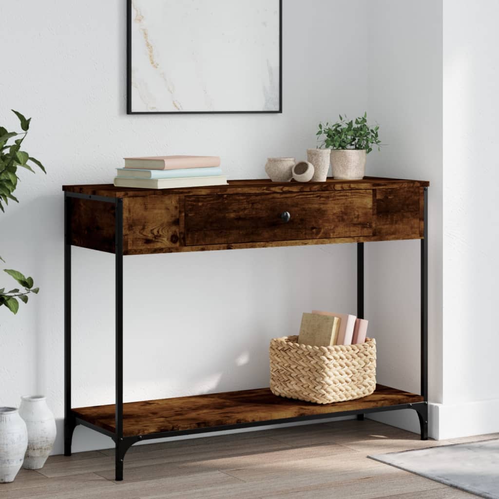 Smoked Oak Console Table - 100x34.5x75 cm in Engineered Wood