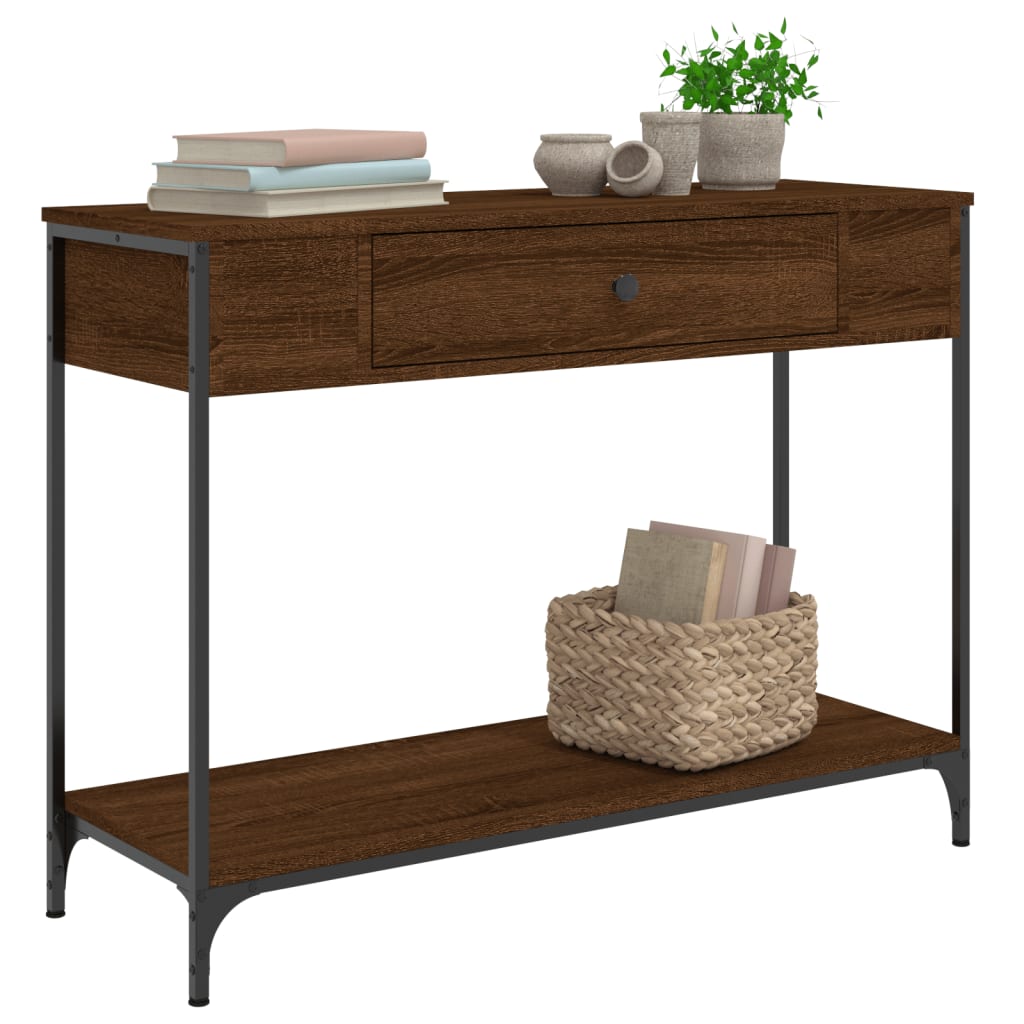 Brown Oak Console Table - Engineered Wood, 100x34.5x75 cm