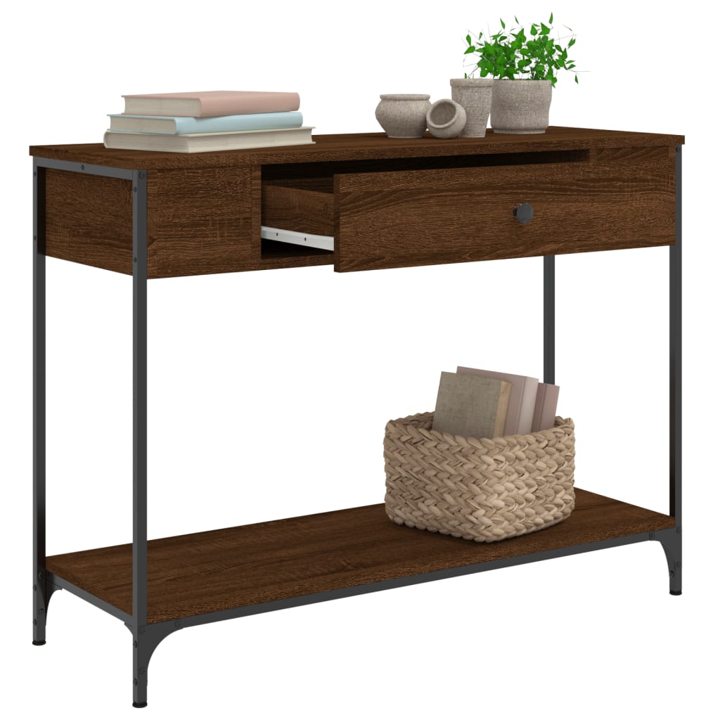 Brown Oak Console Table - Engineered Wood, 100x34.5x75 cm