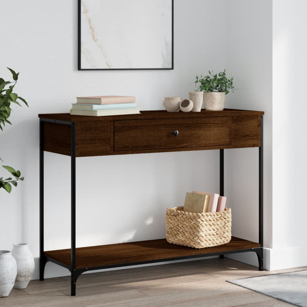 Brown Oak Console Table - Engineered Wood, 100x34.5x75 cm