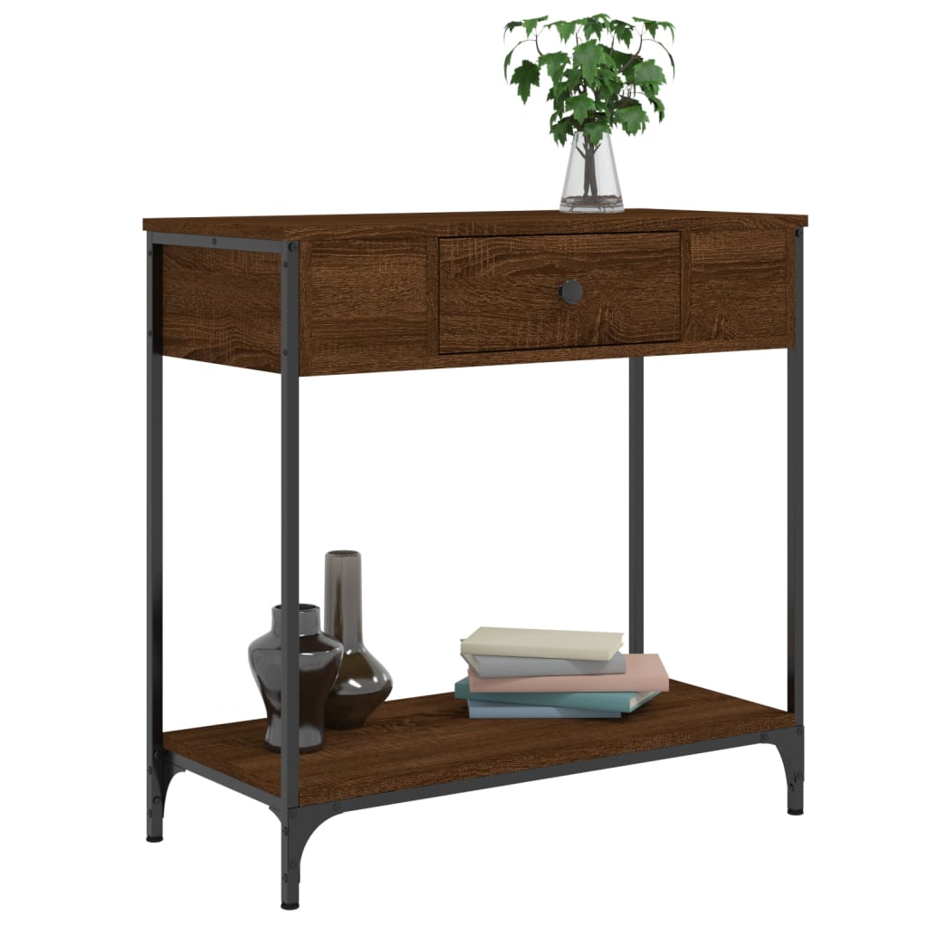 Brown Oak Engineered Wood Console Table - 75x34.5x75 cm