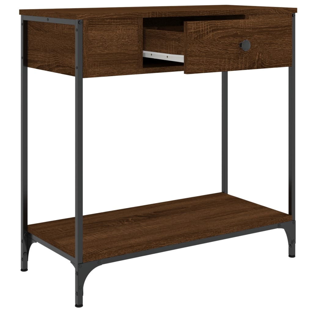 Brown Oak Engineered Wood Console Table - 75x34.5x75 cm