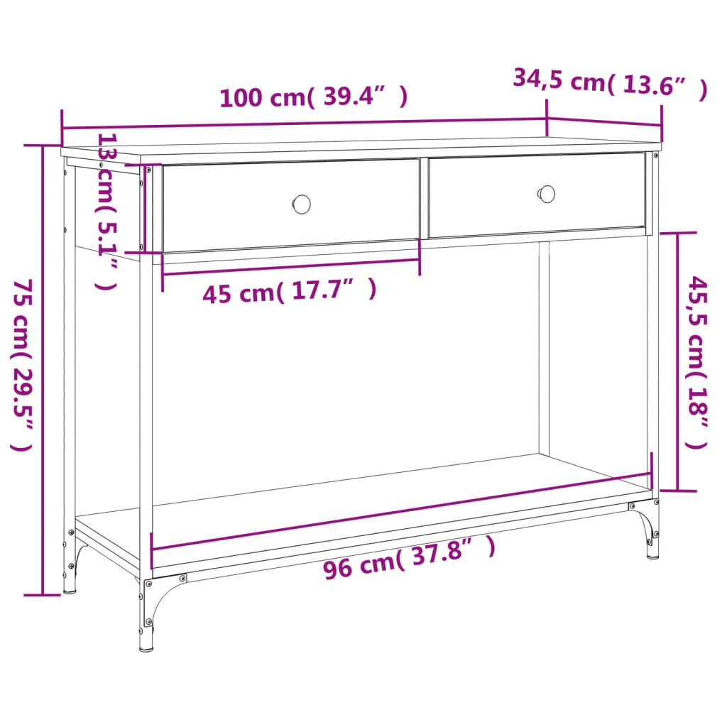 Smoked Oak Console Table 100x34.5x75 cm - Engineered Wood