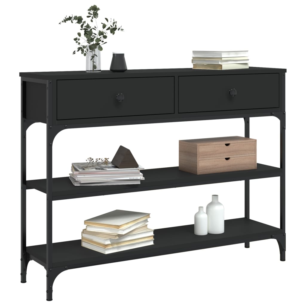Black Engineered Wood Console Table - 100x25x75 cm