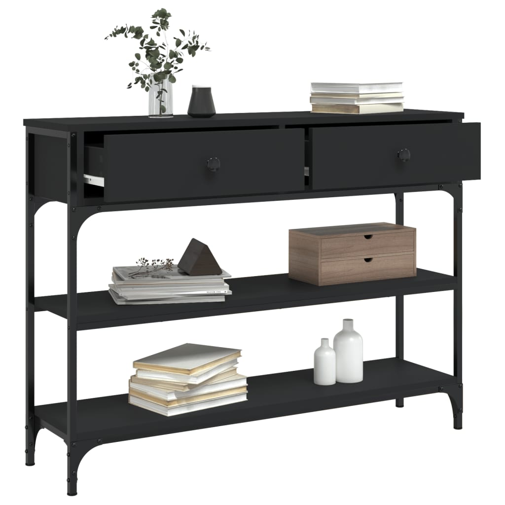 Black Engineered Wood Console Table - 100x25x75 cm