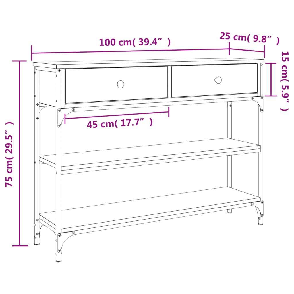 Black Engineered Wood Console Table - 100x25x75 cm
