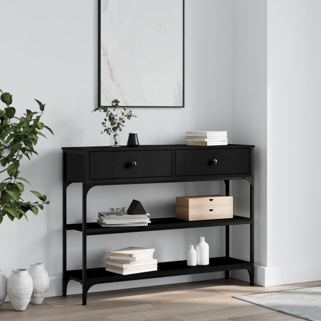 Black Engineered Wood Console Table - 100x25x75 cm