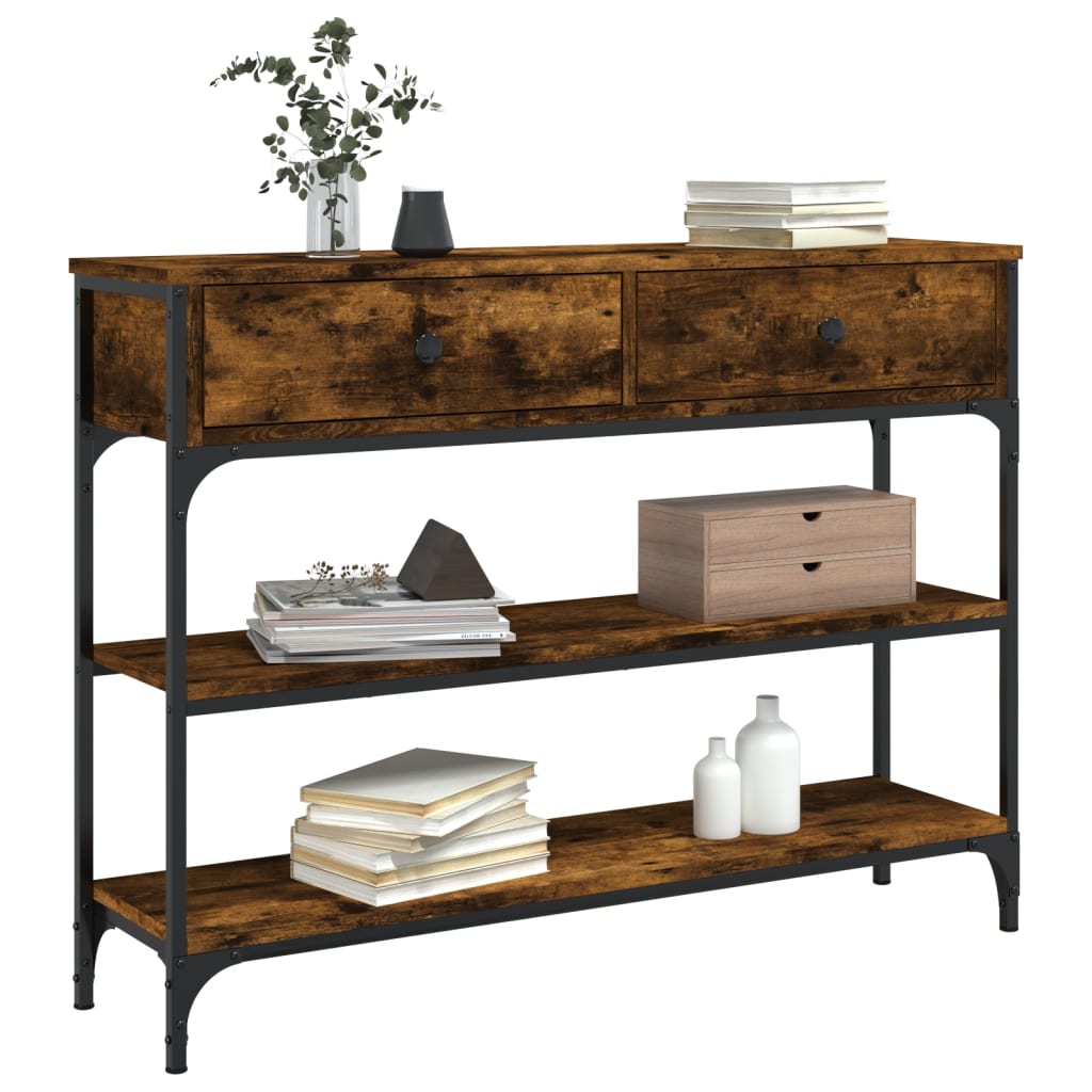 Smoked Oak Console Table - Engineered Wood, 100x25x75 cm