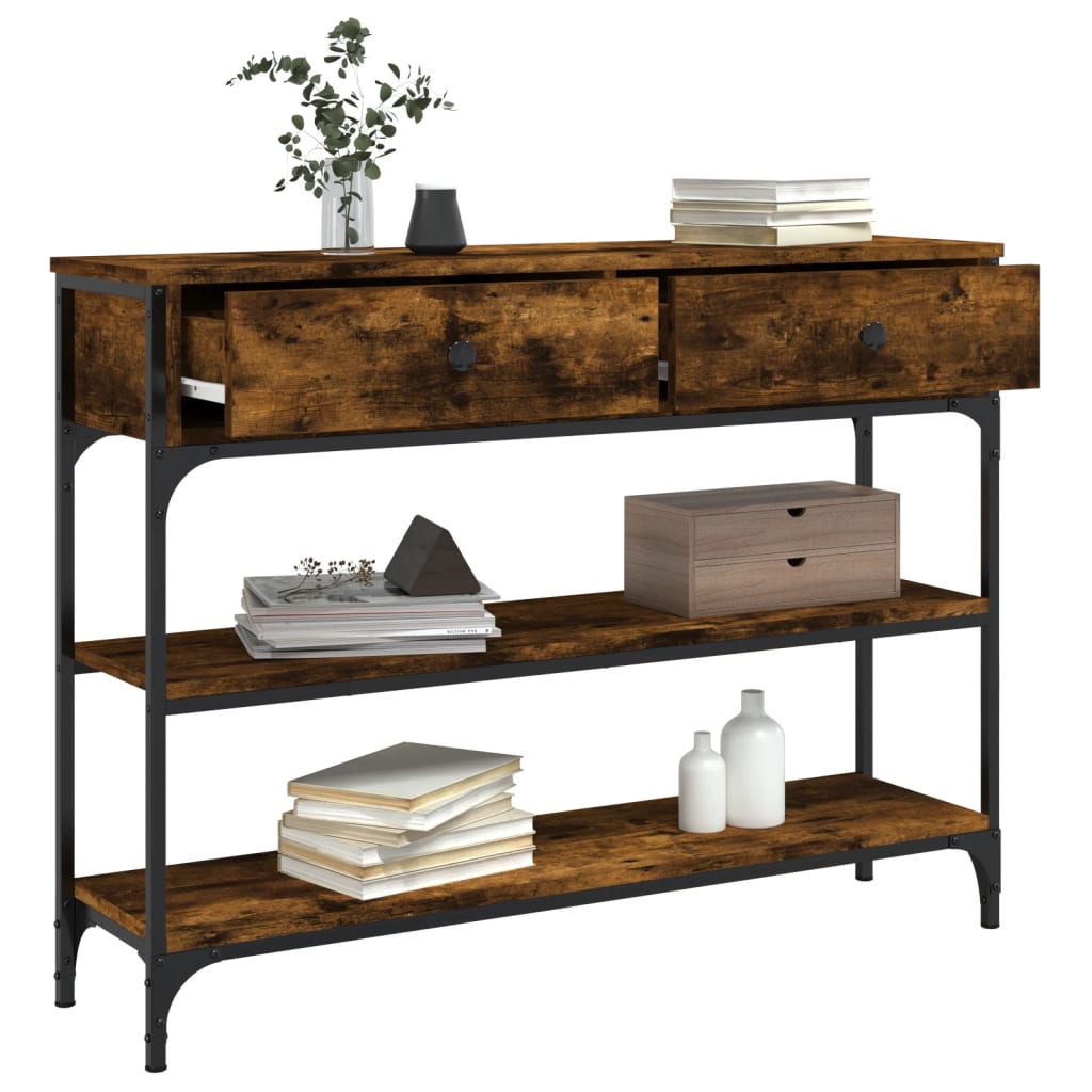 Smoked Oak Console Table - Engineered Wood, 100x25x75 cm