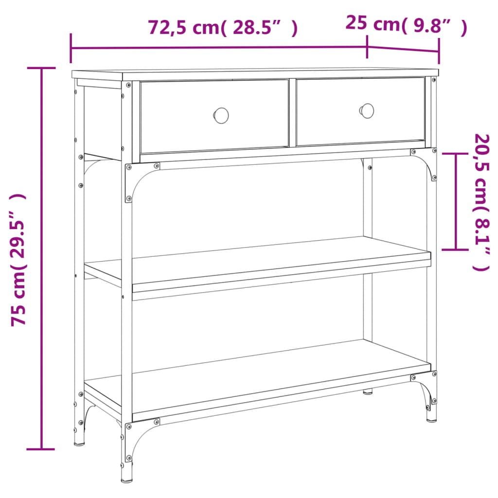 Smoked Oak Console Table 72.5x25x75 cm in Engineered Wood