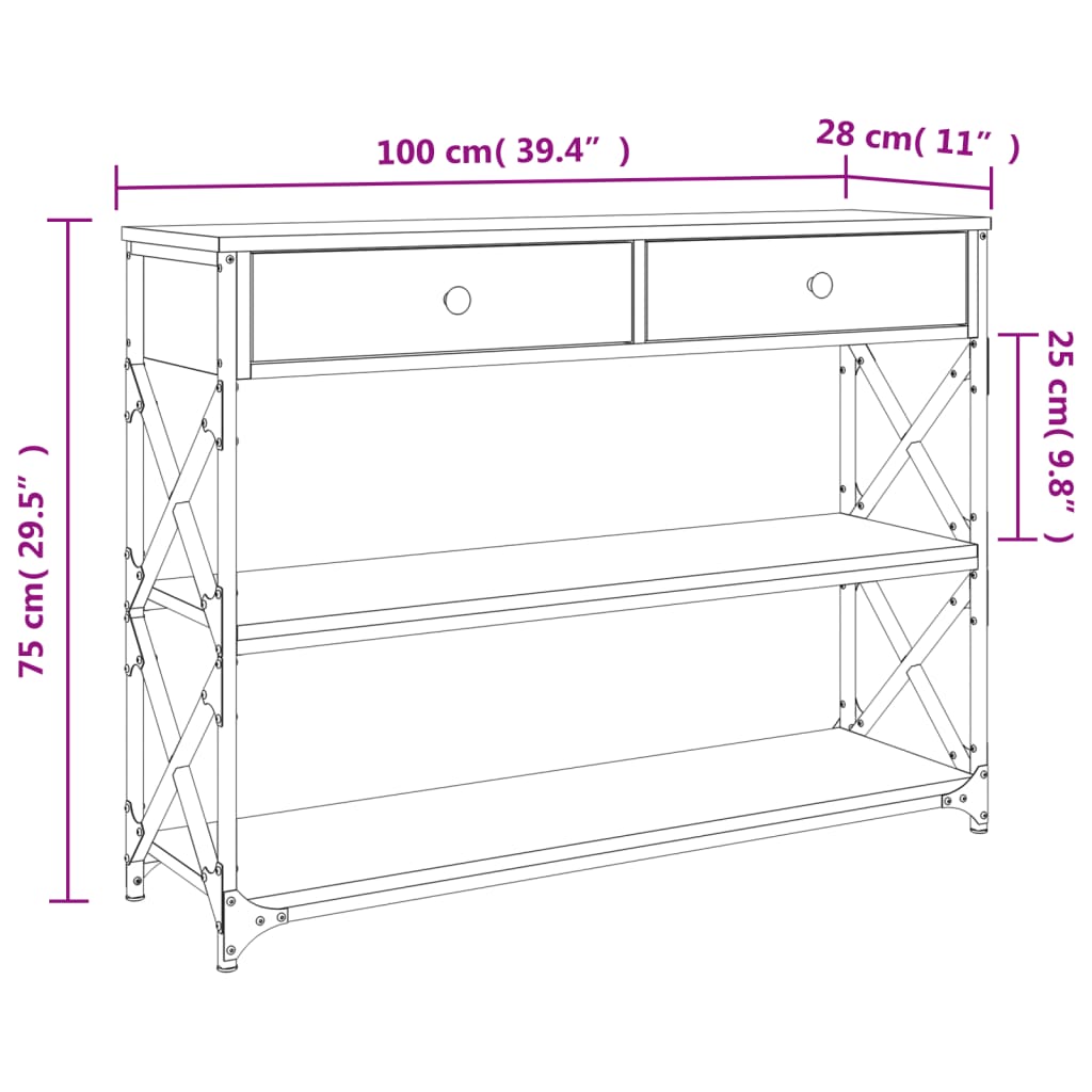Modern Black Console Table - 100x28x75 cm Engineered Wood