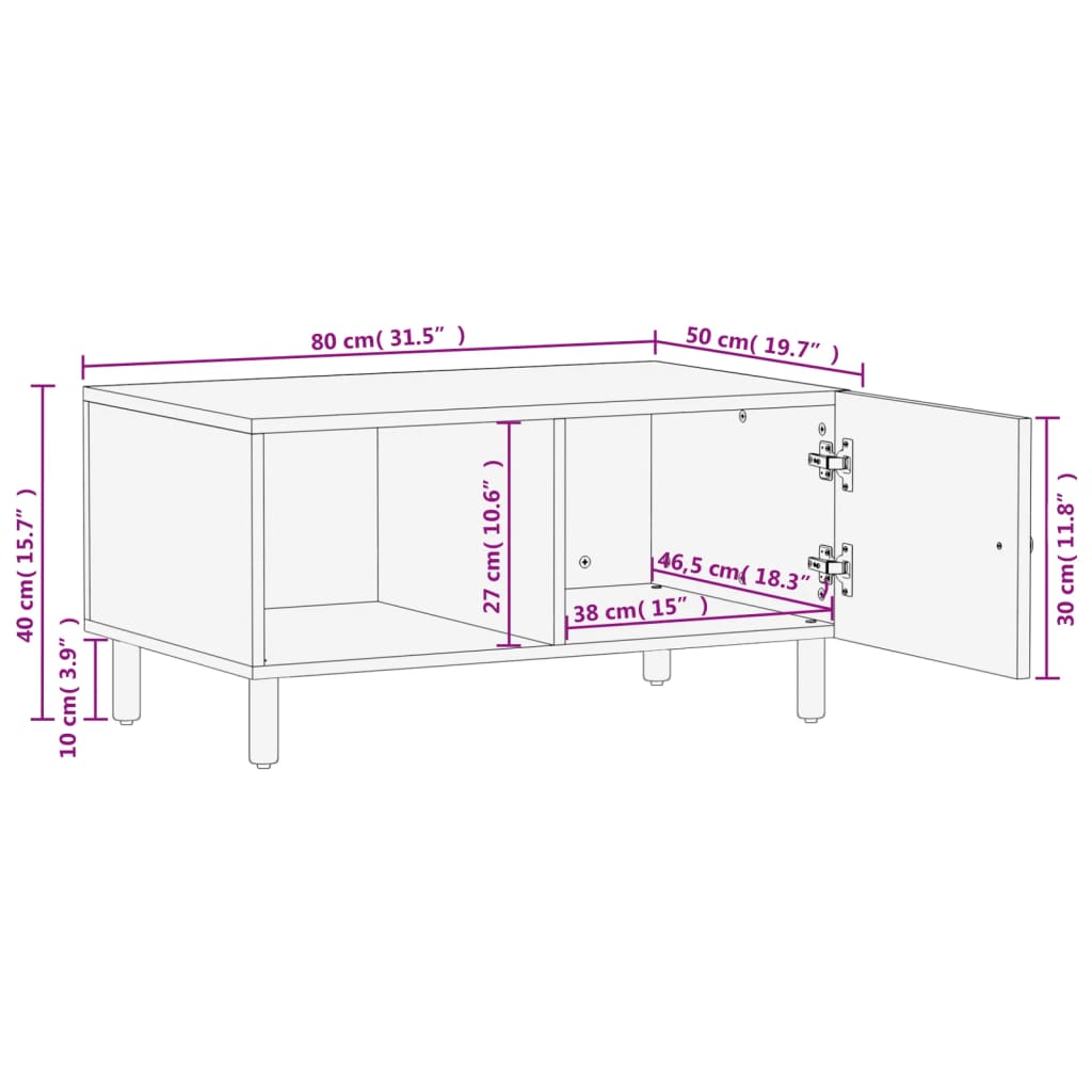 Coffee Table Black 80x50x40 cm Solid Wood Mango