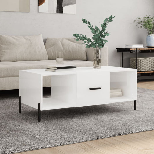 Coffee Table High Gloss White 102x50x40 cm Engineered Wood