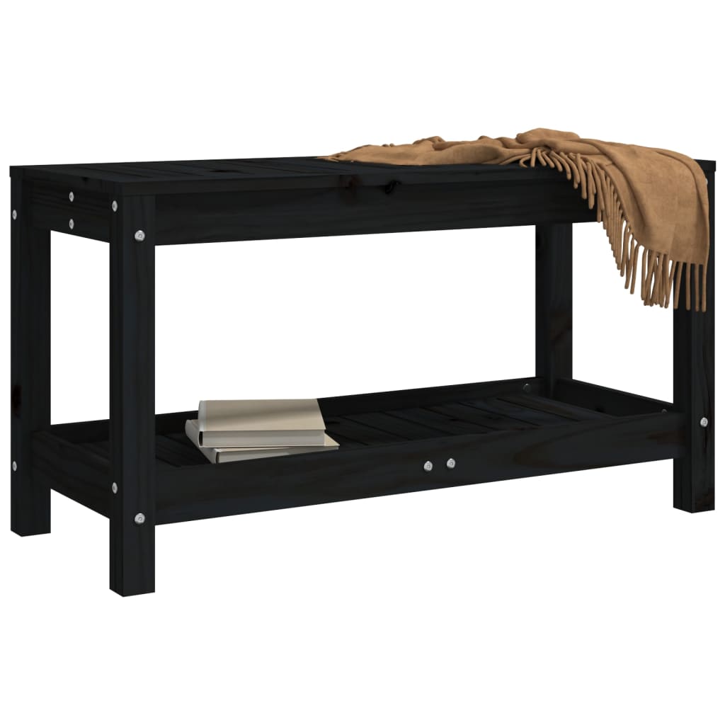Solid Pine Garden Bench - Black 82.5x35x45 cm