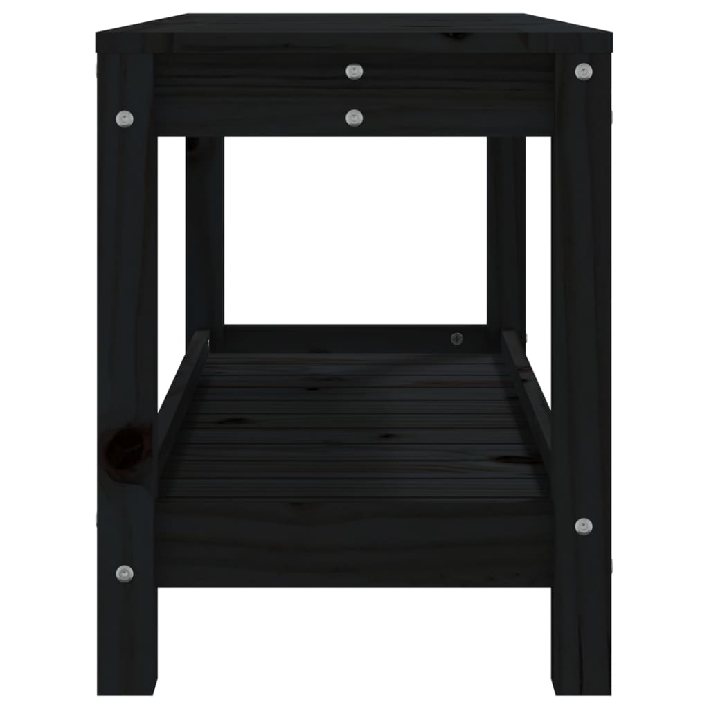 Solid Pine Garden Bench - Black 82.5x35x45 cm