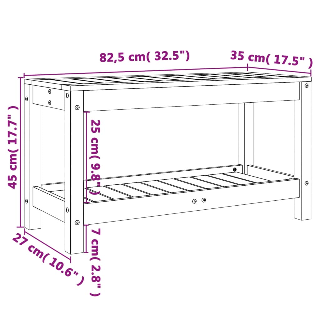 Solid Pine Garden Bench - Black 82.5x35x45 cm