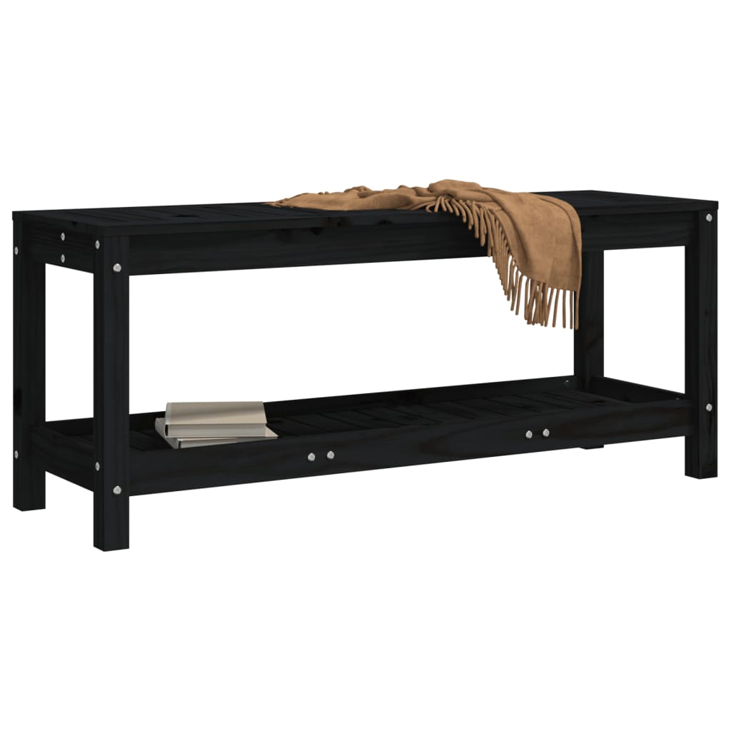 Solid Pine Garden Bench - Elegant Black, 108x35x45 cm