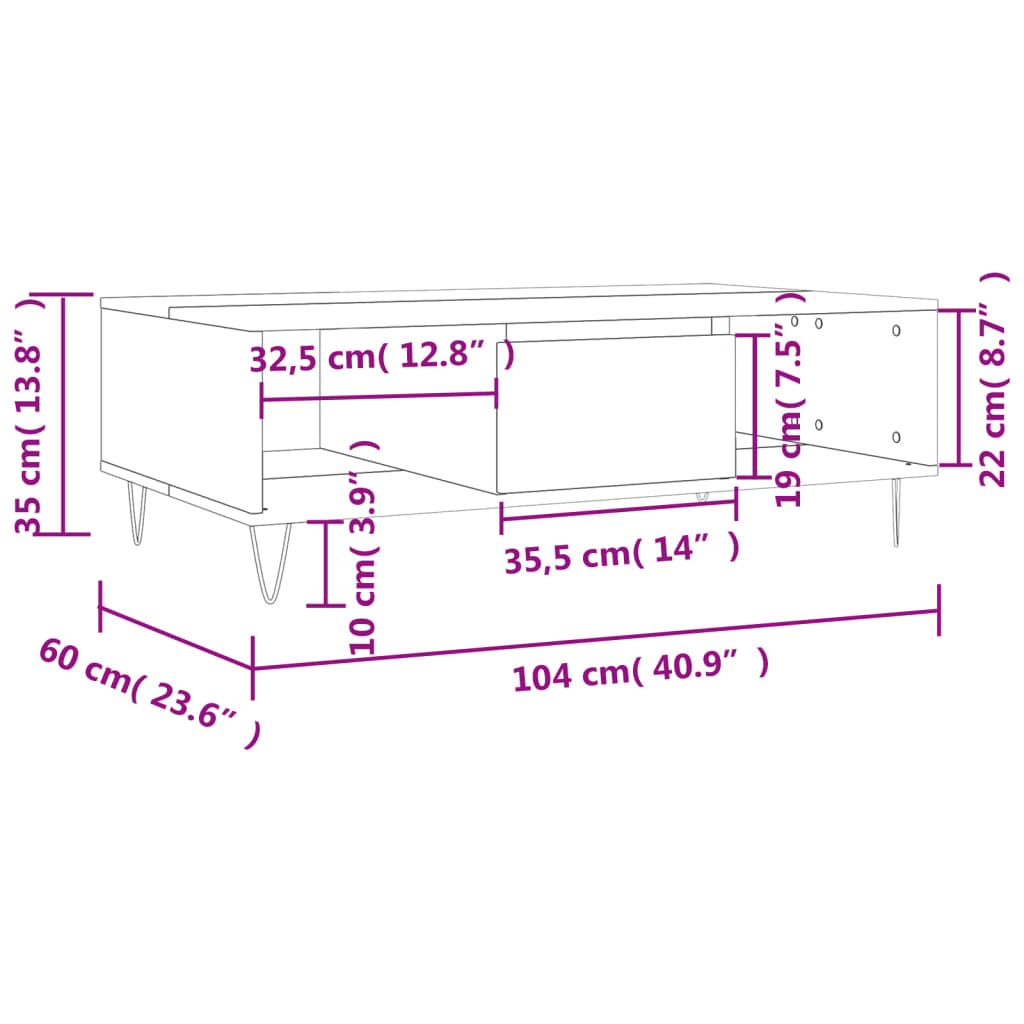 Coffee Table Grey Sonoma 104x60x35 cm Engineered Wood