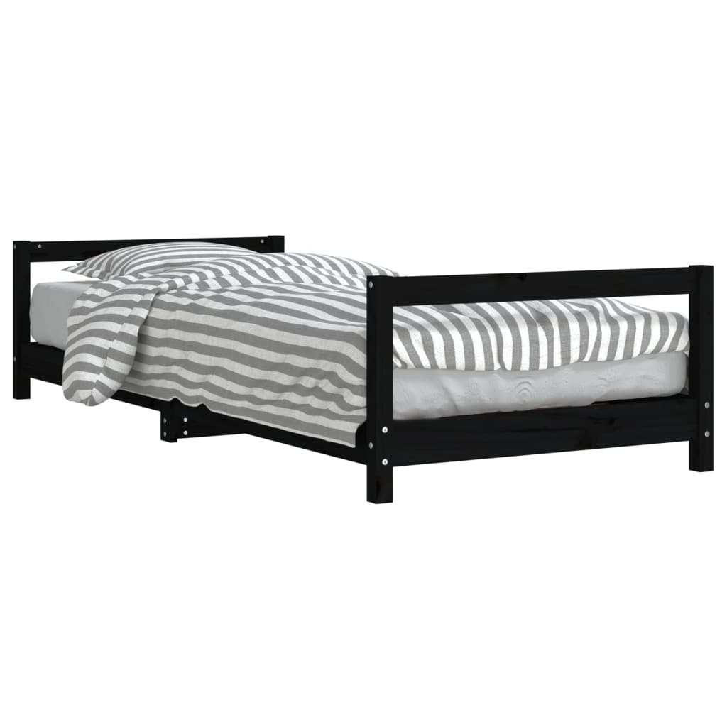 Solid Pine Wood Kids Bed Frame - Black 90x200 cm