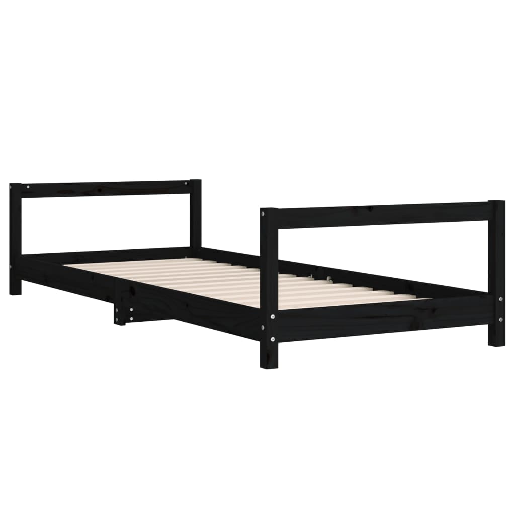 Solid Pine Wood Kids Bed Frame - Black 90x200 cm