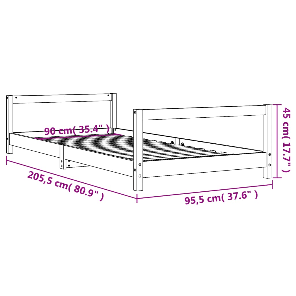 Solid Pine Wood Kids Bed Frame - Black 90x200 cm