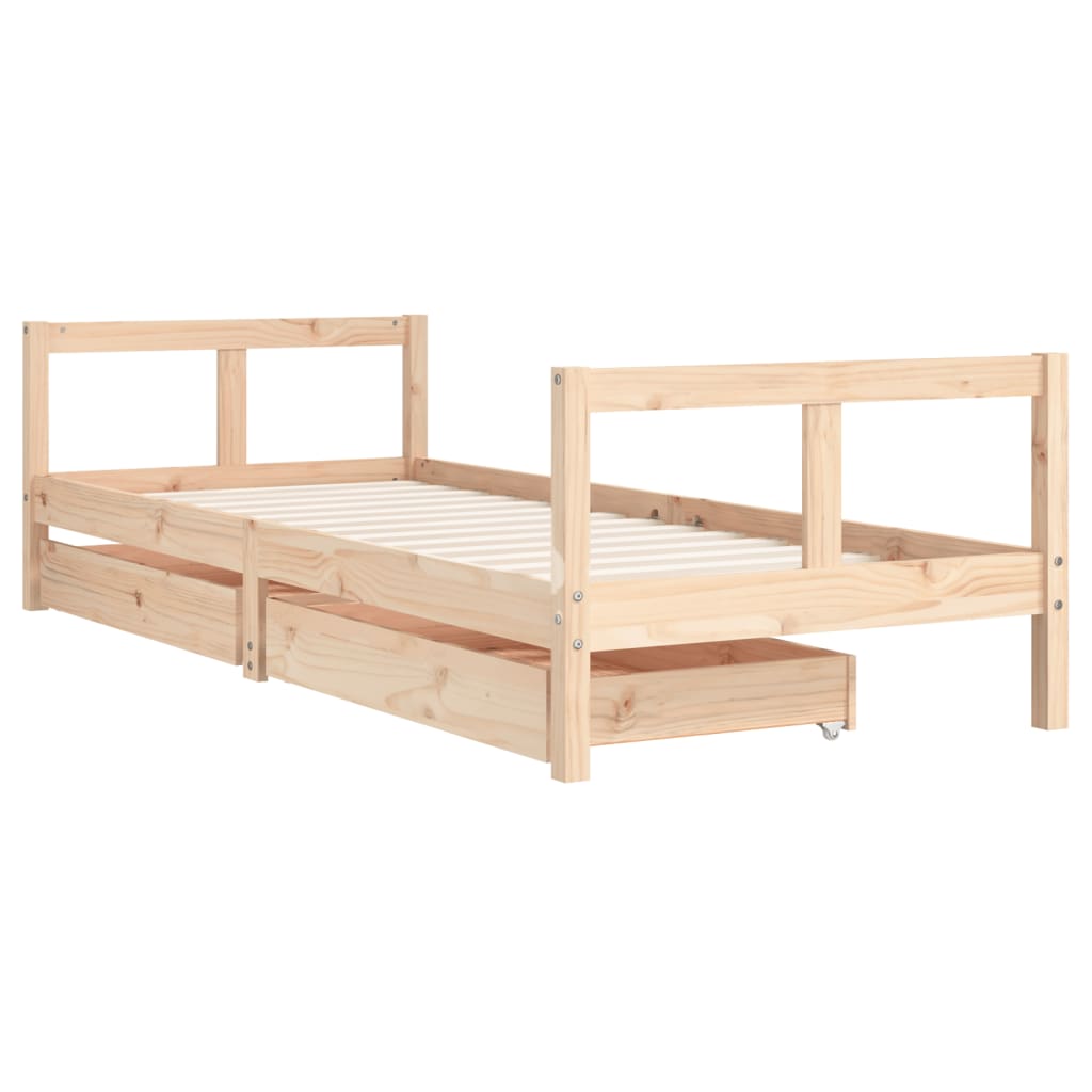 Solid Pine Kids Bed Frame with Drawers 80x200 cm - Natural Wood