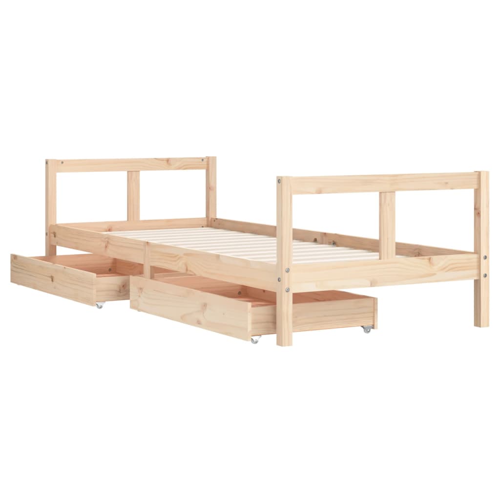 Solid Pine Kids Bed Frame with Drawers 80x200 cm - Natural Wood