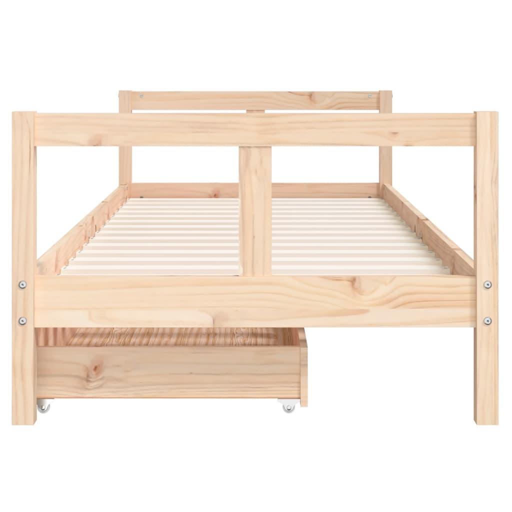 Solid Pine Kids Bed Frame with Drawers 80x200 cm - Natural Wood