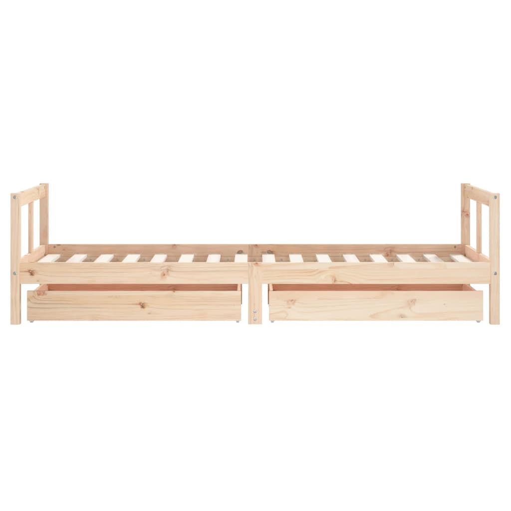 Solid Pine Kids Bed Frame with Drawers 80x200 cm - Natural Wood