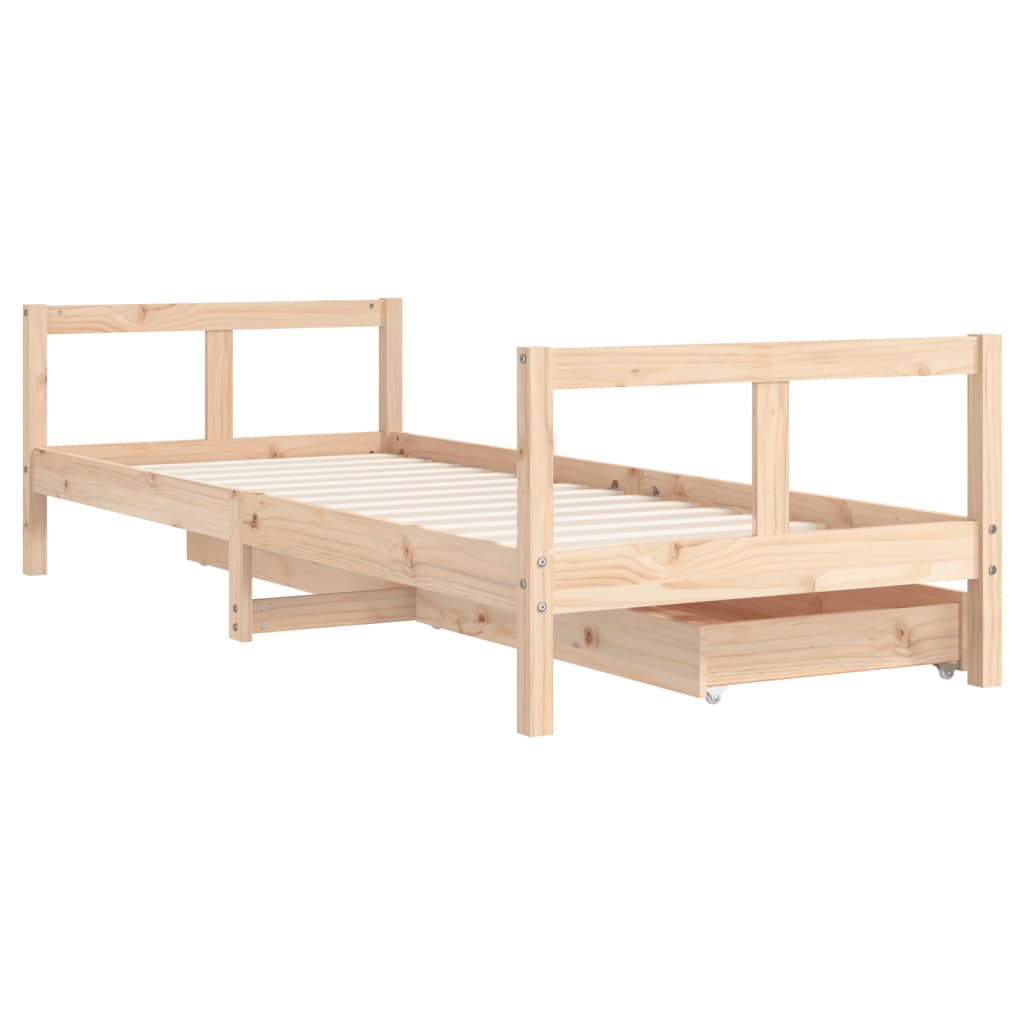 Solid Pine Kids Bed Frame with Drawers 80x200 cm - Natural Wood