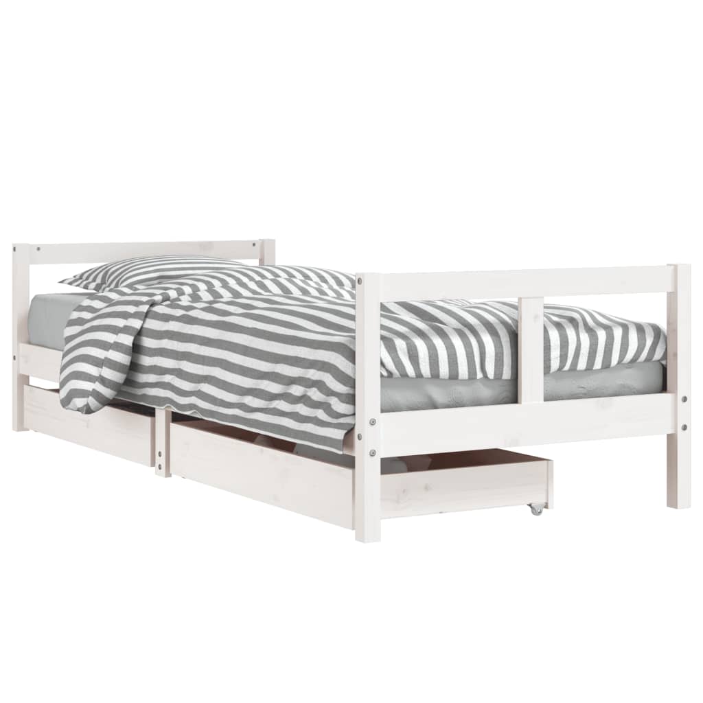 White Solid Pine Kids Bed Frame with Drawers 80x200 cm