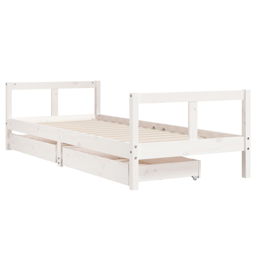 White Solid Pine Kids Bed Frame with Drawers 80x200 cm