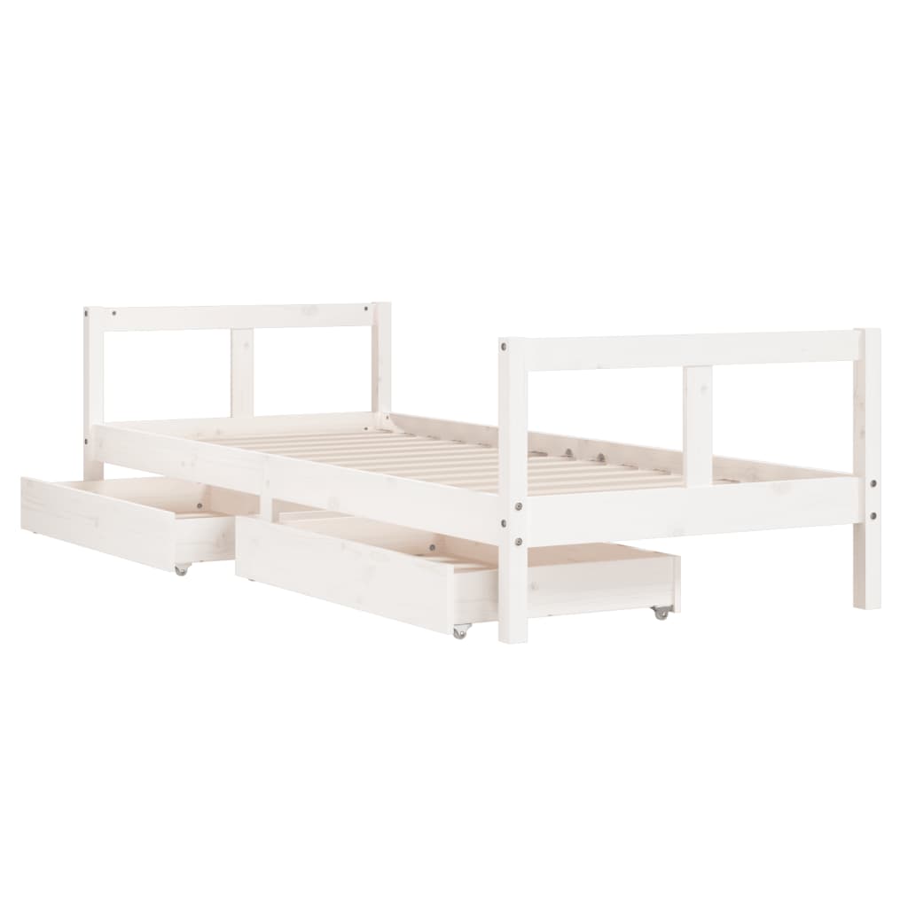 White Solid Pine Kids Bed Frame with Drawers 80x200 cm