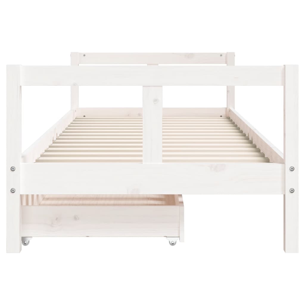 White Solid Pine Kids Bed Frame with Drawers 80x200 cm