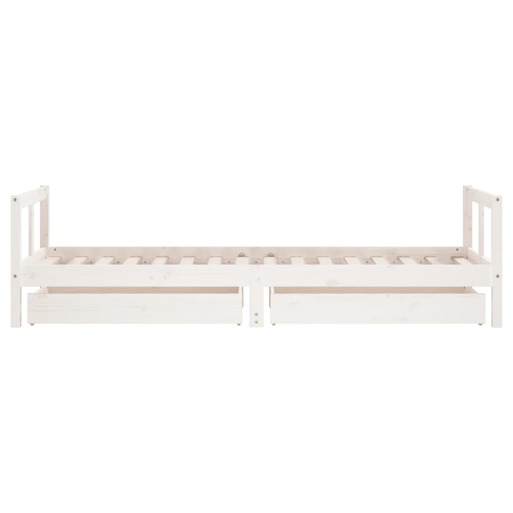White Solid Pine Kids Bed Frame with Drawers 80x200 cm