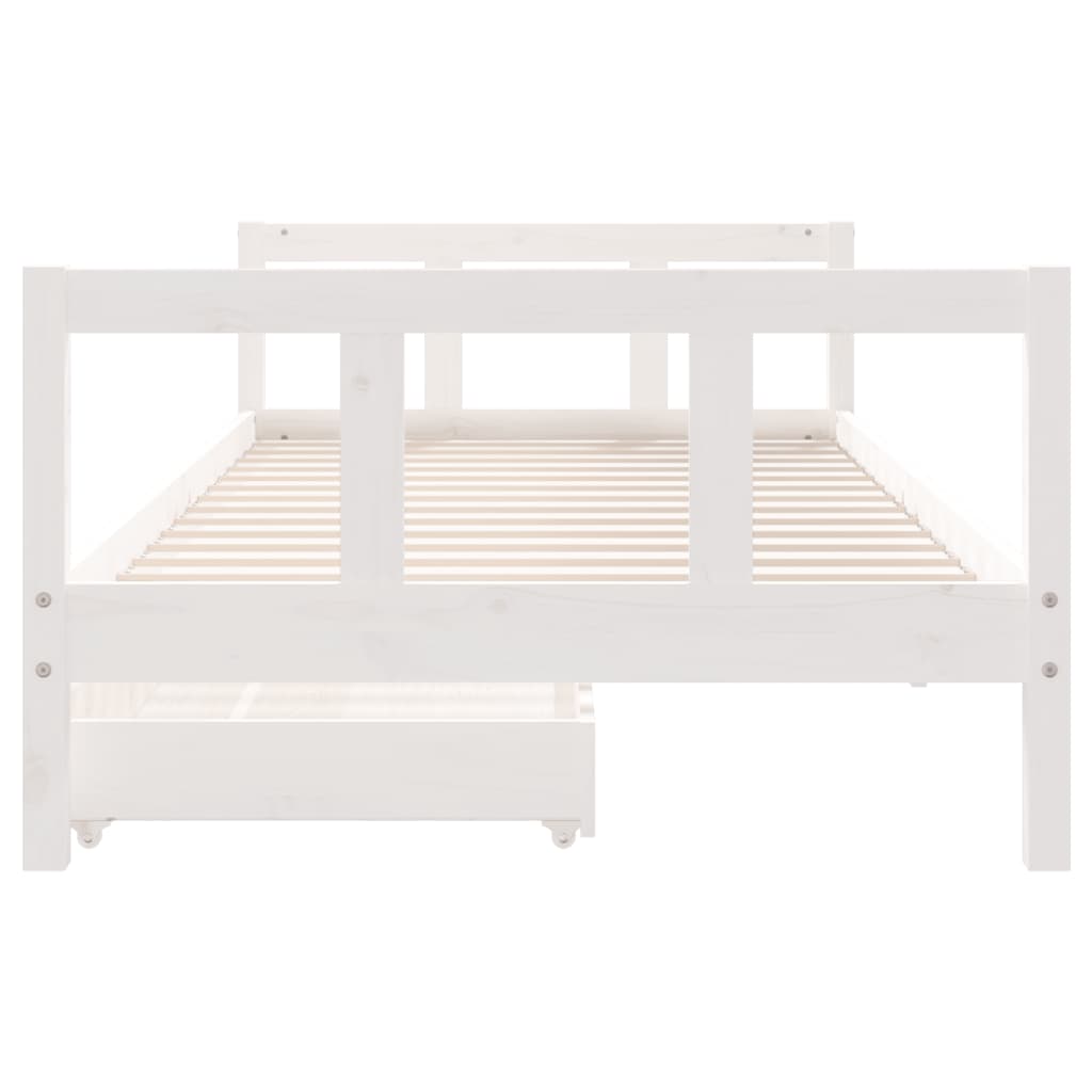 White Solid Pine Kids Bed Frame with Drawers, 90x200 cm