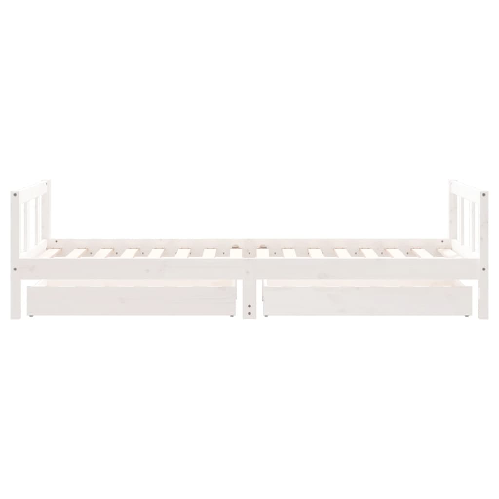 White Solid Pine Kids Bed Frame with Drawers, 90x200 cm
