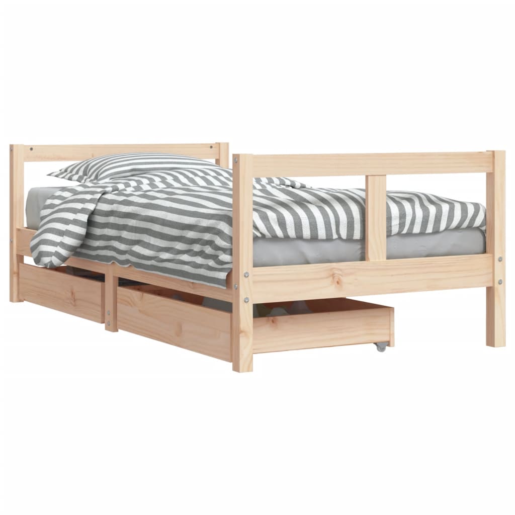 Solid Pine Kids Bed Frame 80x160 cm with Drawers - Natural Wood