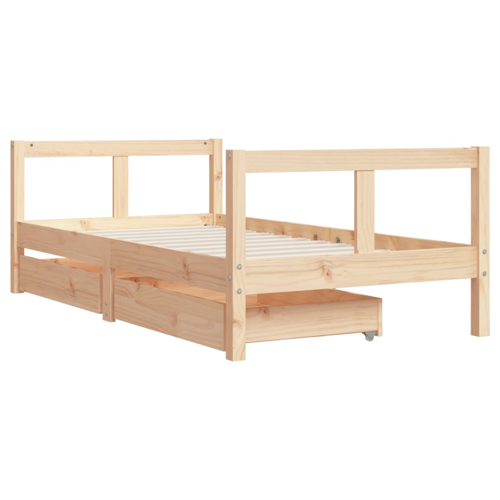 Solid Pine Kids Bed Frame 80x160 cm with Drawers - Natural Wood