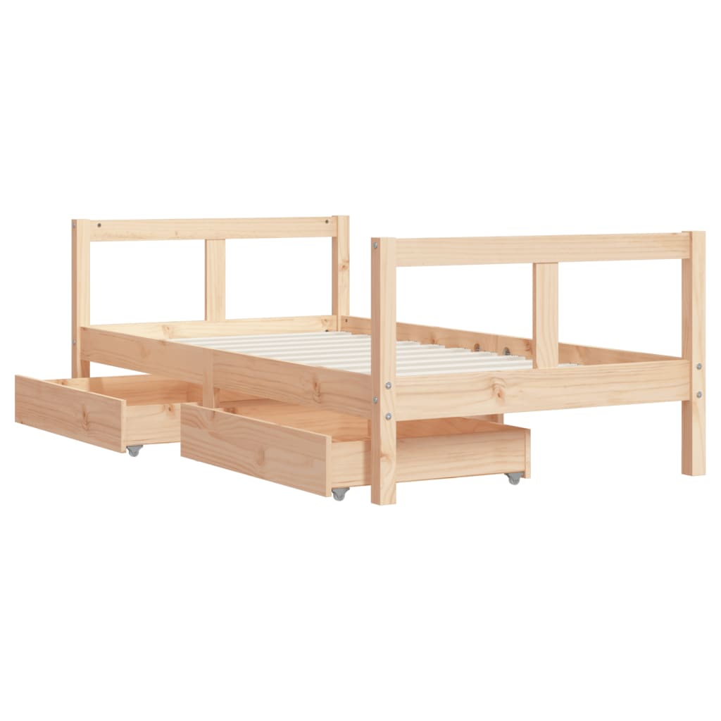 Solid Pine Kids Bed Frame 80x160 cm with Drawers - Natural Wood