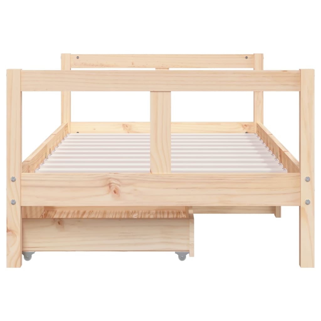 Solid Pine Kids Bed Frame 80x160 cm with Drawers - Natural Wood