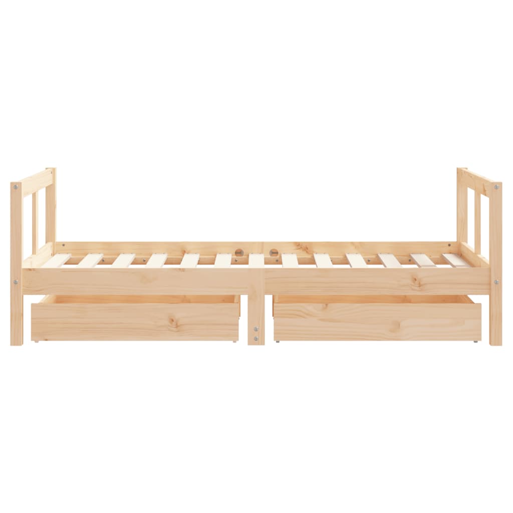 Solid Pine Kids Bed Frame 80x160 cm with Drawers - Natural Wood