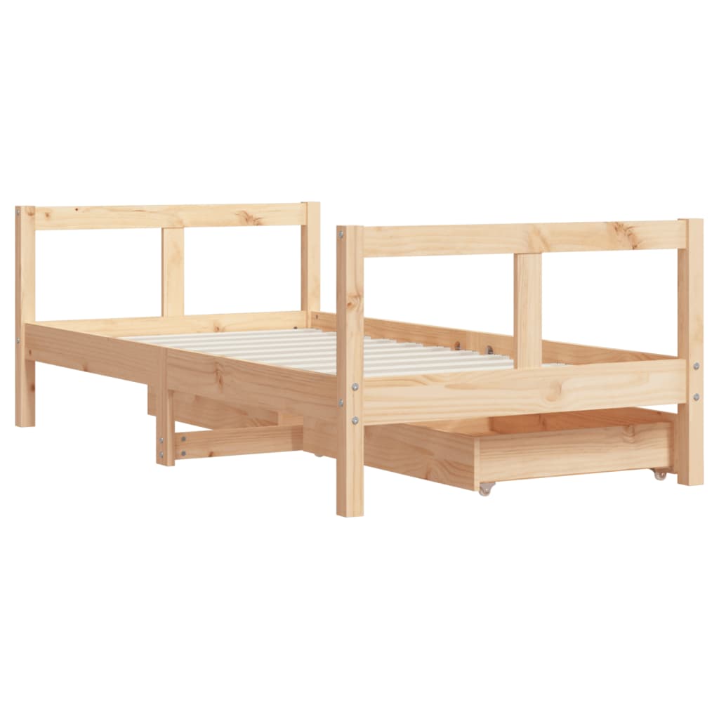 Solid Pine Kids Bed Frame 80x160 cm with Drawers - Natural Wood