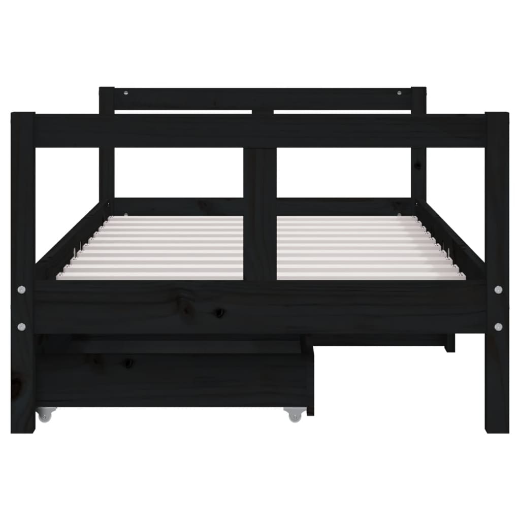 Black Solid Pine Kids Bed Frame with Drawers 80x160 cm