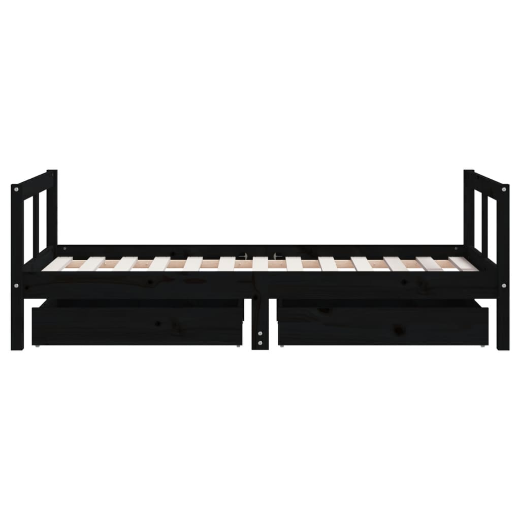 Black Solid Pine Kids Bed Frame with Drawers 80x160 cm