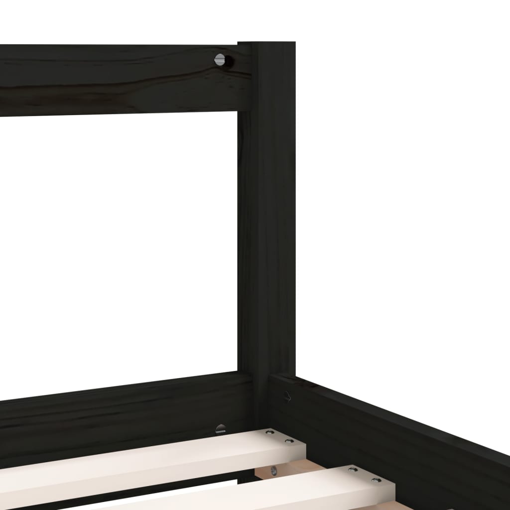 Black Solid Pine Kids Bed Frame with Drawers 80x160 cm