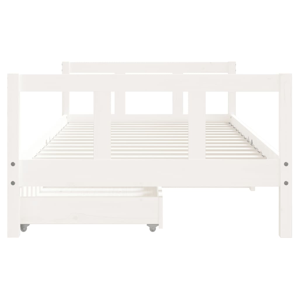 White Solid Pine Kids Bed Frame with Drawers, 90x190 cm