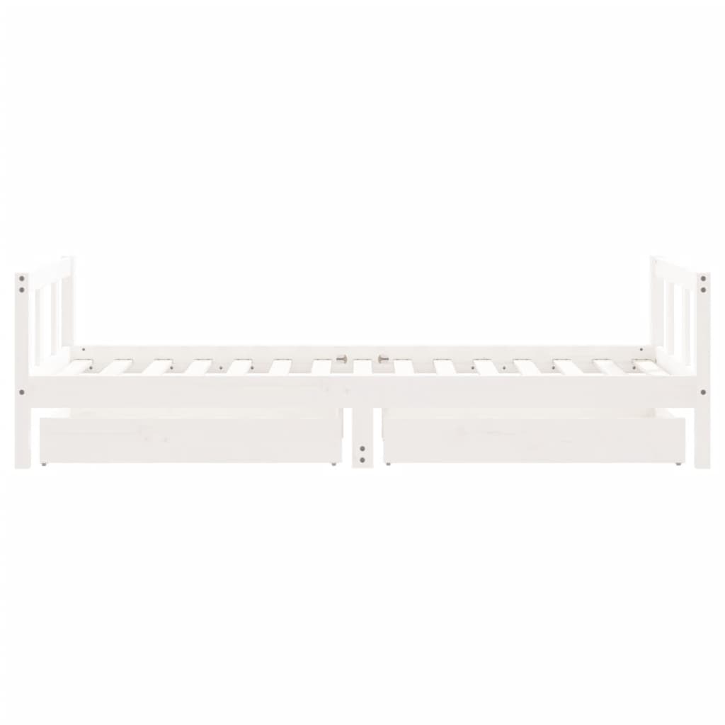 White Solid Pine Kids Bed Frame with Drawers, 90x190 cm